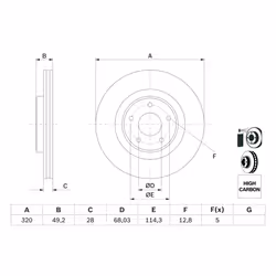 Disque de frein BOSCH 0 986 479 F33 avant, ventilé, à haute teneur en carbone, 1 pièce