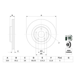 Disque de frein BOSCH 0 986 479 F33 avant, ventilé, à haute teneur en carbone, 1 pièce
