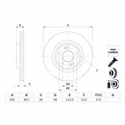 Disque de frein BOSCH 0 986 479 F35 avant, ventilé, à haute teneur en carbone, 1 pièce
