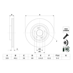 Disque de frein BOSCH 0 986 479 F35 avant, ventilé, à haute teneur en carbone, 1 pièce