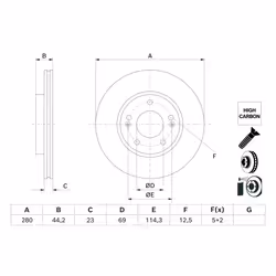 Disque de frein BOSCH 0 986 479 F36 avant, ventilé, à haute teneur en carbone, 1 pièce
