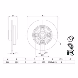 Disque de frein BOSCH 0 986 479 F74 arrière, plein, 1 pièce