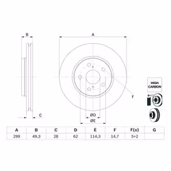 Disque de frein BOSCH 0 986 479 F49 avant, ventilé, à haute teneur en carbone, 1 pièce
