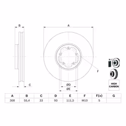 Disque de frein BOSCH 0 986 479 F46 avant, ventilé, à haute teneur en carbone, 1 pièce