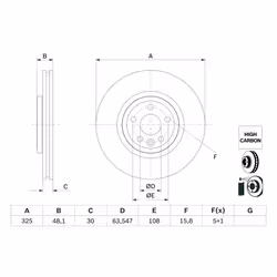 Disque de frein BOSCH 0 986 479 G32 avant, ventilé, à haute teneur en carbone, 1 pièce