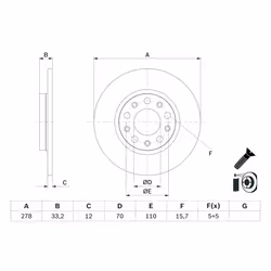 Disque de frein BOSCH 0 986 479 G21 arrière, plein, 1 pièce