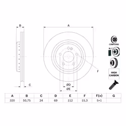 Disque de frein BOSCH 0 986 479 G36 arrière, ventilé, à haute teneur en carbone, 1 pièce