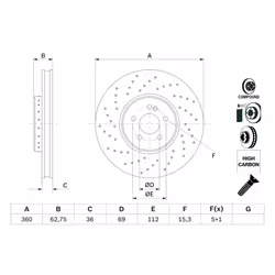 Disque de frein BOSCH 0 986 479 G38 avant, ventilé, à haute teneur en carbone, 1 pièce - Vue supplémentaire 3