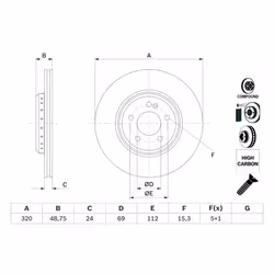 Disque de frein BOSCH 0 986 479 G39 arrière, ventilé, à haute teneur en carbone, 1 pièce