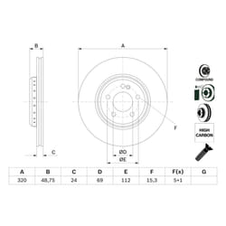 Disque de frein BOSCH 0 986 479 G39 arrière, ventilé, à haute teneur en carbone, 1 pièce