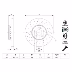 Disque de frein BOSCH 0 986 479 G40 avant, ventilé, à haute teneur en carbone, 1 pièce