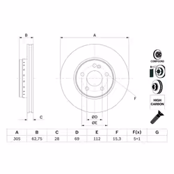 Disque de frein BOSCH 0 986 479 G41 avant, ventilé, à haute teneur en carbone, 1 pièce