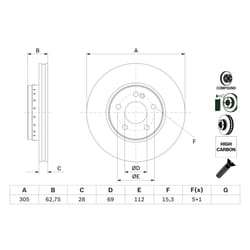Disque de frein BOSCH 0 986 479 G41 avant, ventilé, à haute teneur en carbone, 1 pièce