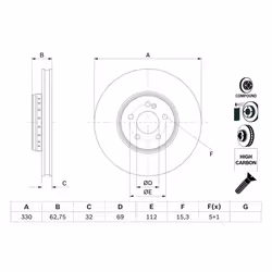 Disque de frein BOSCH 0 986 479 G43 avant, ventilé, à haute teneur en carbone, 1 pièce