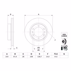 Disque de frein BOSCH 0 986 479 G19 avant, ventilé, à haute teneur en carbone, 1 pièce