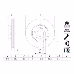 Disque de frein BOSCH 0 986 479 H46 avant, ventilé, à haute teneur en carbone, 1 pièce