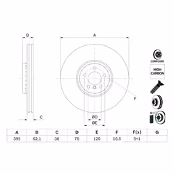 Disque de frein BOSCH 0 986 479 E84 avant, ventilé, à haute teneur en carbone, 1 pièce