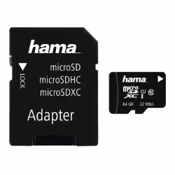 Hama 64GB microSDXC, 64 Go, MicroSDXC, Classe 10, Noir