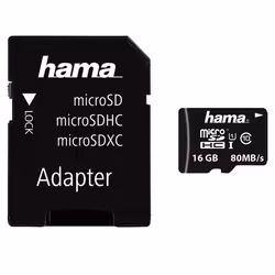 Hama microSDHC 16GB, 16 Go, MicroSDHC, Classe 10, UHS-I, 80 Mo/s, Noir