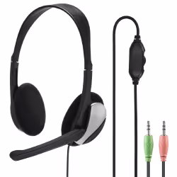 Hama Essential HS 200, Avec fil, Appels/Musique, 20 - 20000 Hz, Casque, Noir, Argent