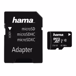 Hama 256GB MicroSDXC UHS-I, 256 Go, MicroSDXC, Classe 10, 80 Mo/s, Noir