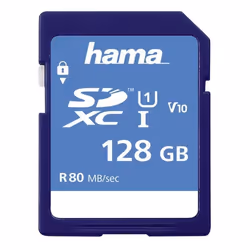 Hama SDXC 128GB, 128 Go, SDXC, Classe 10, UHS-I, 80 Mo/s, Bleu