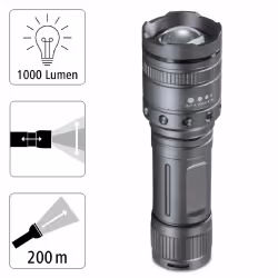 Hama 00185801, Lampe torche, Gris, Argent, LED, 1 lampe(s), 10 W, 1000 lm