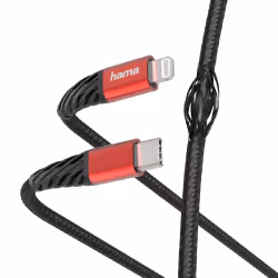 Hama Extreme, 1,5 m, Lightning, USB C, Mâle, Mâle, Noir, Rouge