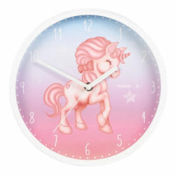 Hama Magical Unicorn Horloge murale à quartz Rond Bleu, Rose, Blanc