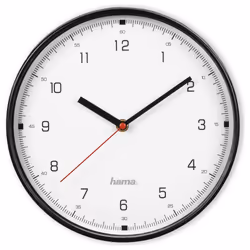 Hama Linea, Horloge murale à quartz, Rond, Noir, Blanc, Plastique, Verre, AA Mignon