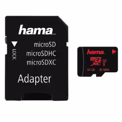 Hama 00213115, 64 Go, MicroSDXC, Classe 3, UHS-I, 80 Mo/s, 30 Mo/s