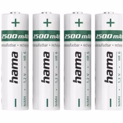 Hama 00223531, Batterie rechargeable, AA, Hybrides nickel-métal (NiMH), 1,2 V, 4 pièce(s), 2500 mAh