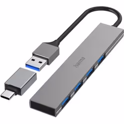 Hama 00200141, USB 3.2 Gen 1 (3.1 Gen 1) Type-A, USB 3.2 Gen 1 (3.1 Gen 1) Type-A, 5000 Mbit/s, Gris, Aluminium, 0,15 m