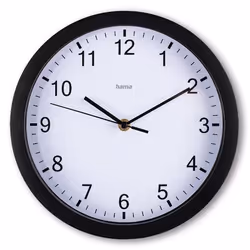 Hama Elba, Mur, Horloge à quartz, Rond, Noir, Blanc, Plastique, Verre