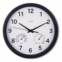 Hama Malta, Mur, Horloge à quartz, Cercle, Noir, Plastique, Verre