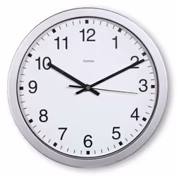 Hama Mallorca, Mur, Horloge à quartz, Rond, Argent, Blanc, Plastique, Verre