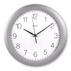 Hama Teneriffa, Mur, Horloge analogique, Rond, Argent, Blanc, Plastique, Verre