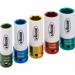 Vigor V2257, Ensemble de douilles, 1/2", Métrique, 5 tête(s), 15,17,19,21,22 mm