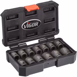 Vigor V5550S, Ensemble de douilles, 1/2", Métrique, 13 tête(s), 10,11,12,13,14,15,16,17,18,19,21,22,24 mm, Mat