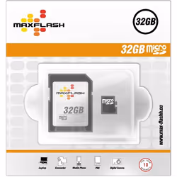 MaxFlash 32GB microSD, 32 Go, MicroSD, 11 Mo/s, 8 Mo/s, Noir