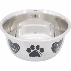 TRIXIE Gamelle en acier inox, Chien, Acier inoxydable, Argent, Gamelle à nourriture pour animaux de compagnie, Motif, 1 L