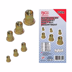 BGS technic 14126, Écrou rivet, Acier galvanisé, Jaune, 450 g, 150 pièce(s), Sac en polyéthylène