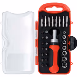 Jeu d'embouts et douilles avec poignée rotative à cliquet pour embouts réversibles BGS - 30 pcs - 20130