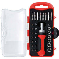 Jeu d'embouts et douilles avec poignée rotative à cliquet pour embouts réversibles BGS - 30 pcs - 20130