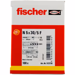 Fischer 513736 ancrage à vis et cheville murale 100 pièce(s) Kit de fiches murales et vis 30 mm