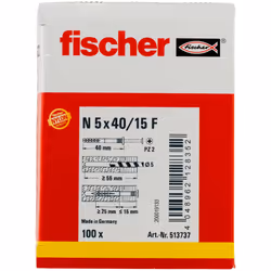 Fischer 513737 ancrage à vis et cheville murale 100 pièce(s) Kit de fiches murales et vis 40 mm