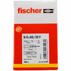 Fischer 513841 ancrage à vis et cheville murale 100 pièce(s) Kit de fiches murales et vis 60 mm