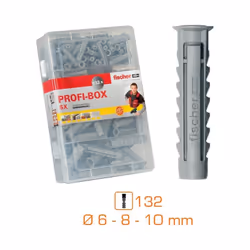 Fischer 518524, Ancre d'expansion, Ciment aéré placé en autoclave, Brique, Béton, Bloc Gypsum, Nylon, 132 pièce(s), Boîte, 60 ...