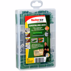 Fischer 531227, Kit de fiches murales et vis, Ciment aéré placé en autoclave, Brique, Béton, Bloc Gypsum, Nylon, Vert, Acier ...