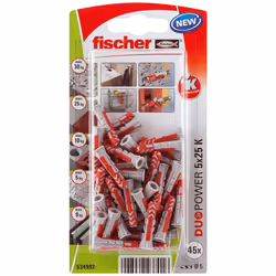 Fischer 534992, Kit de fiches murales et vis, Brique, Béton, 25 mm, 5 mm, 3,5 cm, 3 mm